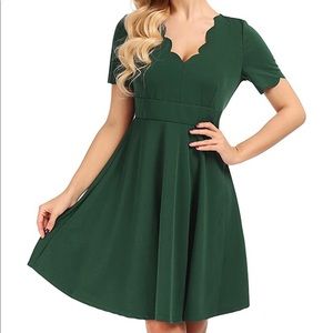 Green Scalloped Skater Style Dress